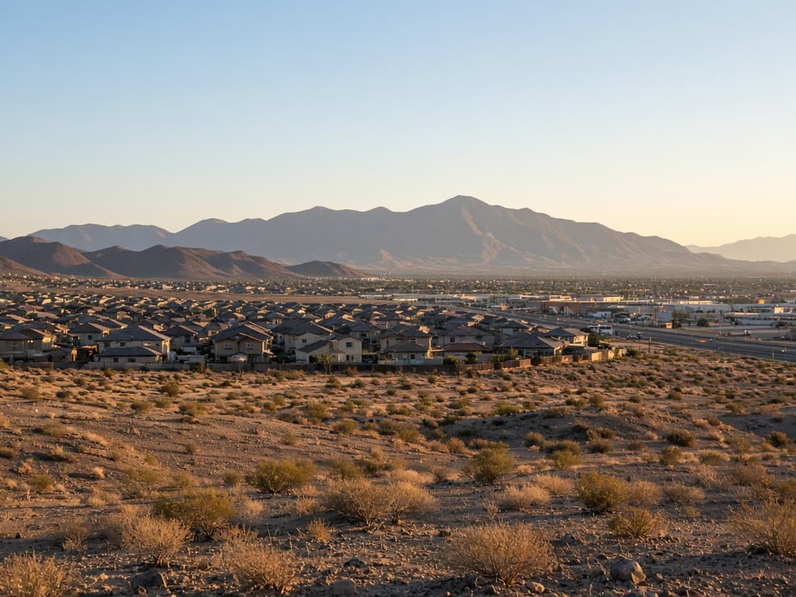 Northwest Las Vegas desert basin and suburban rooftops used for market analysis