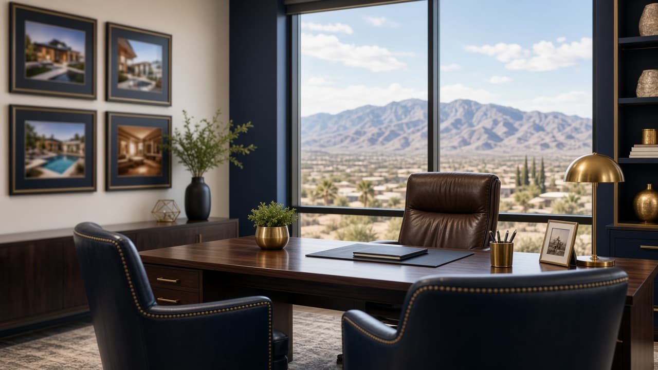 Providence Real Estate office interior with a desert mountain view, Las Vegas NV 89166