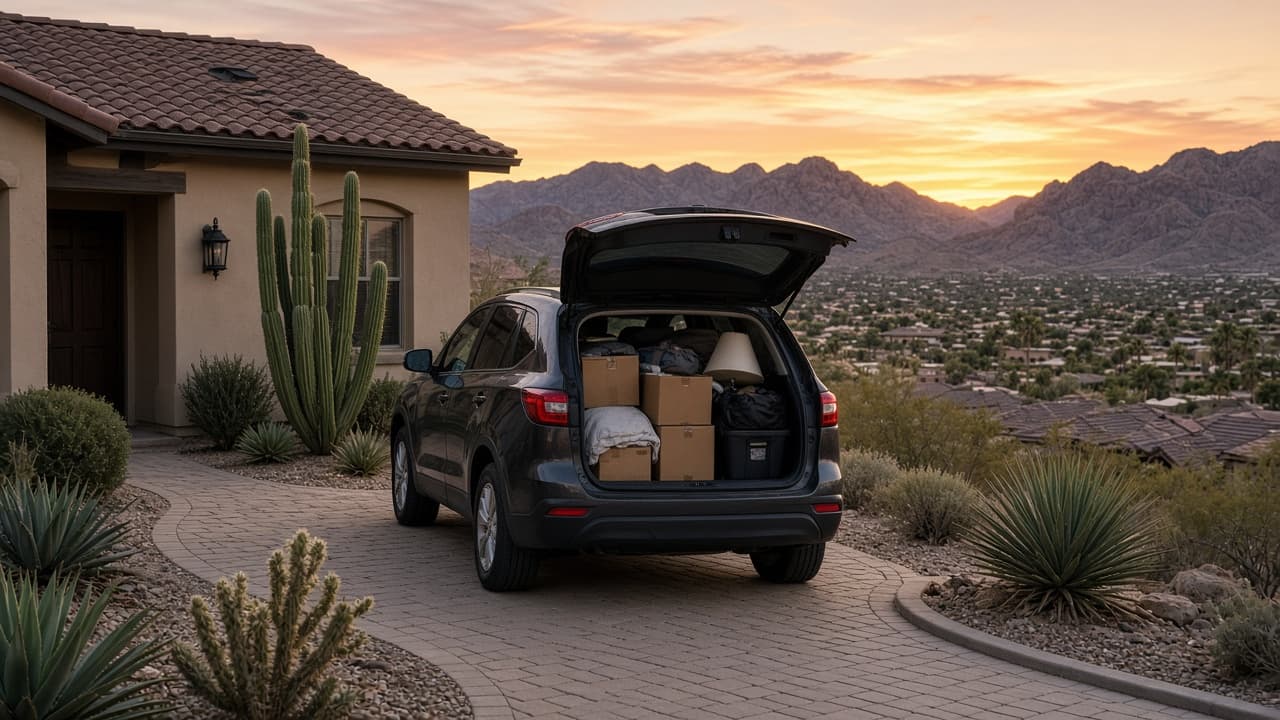 Packed vehicle in the driveway of a Providence Las Vegas home