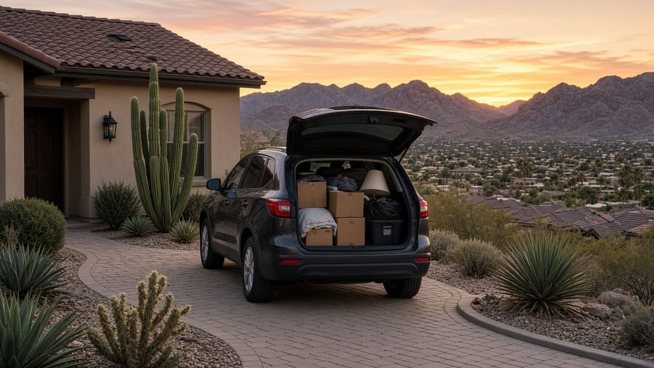 Packed vehicle in the driveway of a Providence Las Vegas home