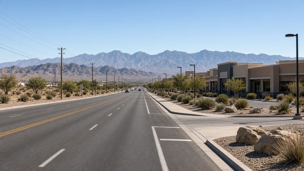 Road toward the northwest Las Vegas office area near Providence