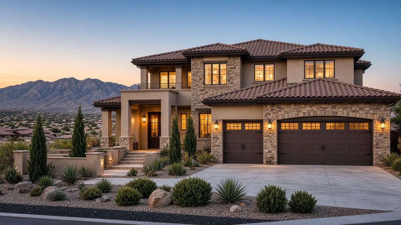 Premium two-story home with stone accents in Oxford Commons style Providence Las Vegas