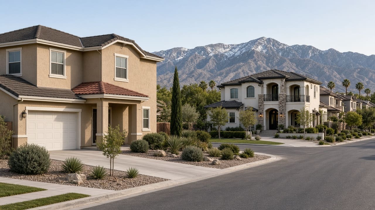 Move-up homes of different sizes on a Providence Las Vegas street
