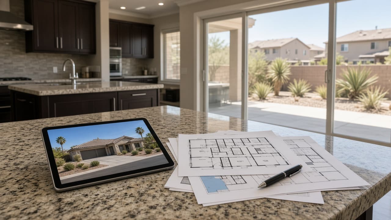 Kitchen island with market analysis documents for a Providence home valuation