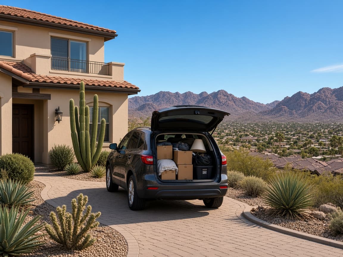 Packed SUV in the driveway of a Providence Las Vegas home for a California-to-Nevada move