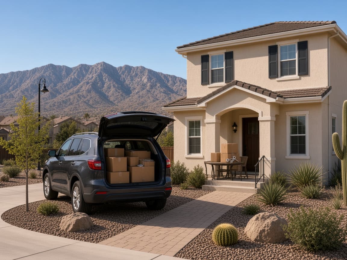 Moving boxes and house keys on the porch of a Providence Las Vegas home
